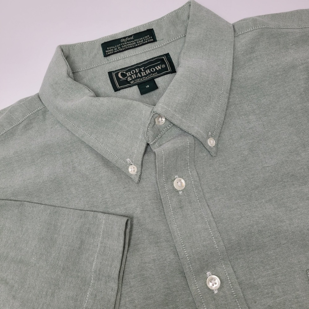 Croft & Barrow Oxford Shirt Mens 18 Green Excellent Wrinkle Resistant SS